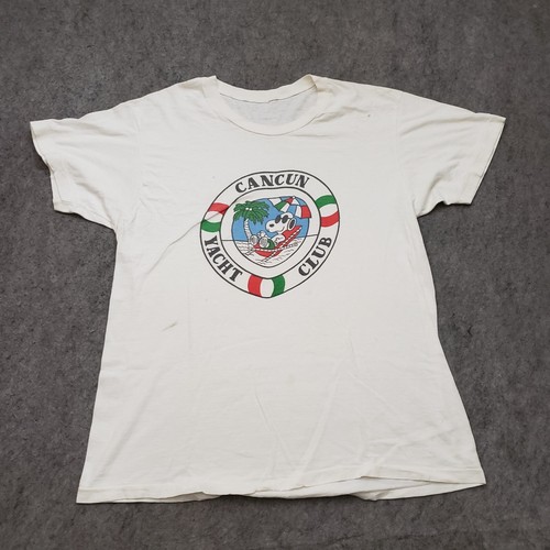 VINTAGE Cancun Yacht Club Hemd Herren Medium weiß Snoopy Charlie Brown Erwachsene * - Bild 1 von 15