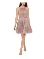 XSCAPE Womens Pink Tiered Sleeveless Halter Short Party Fit + Flare Dress 16