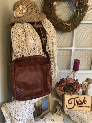 JACK GEORGES Crossbody Brown Leather Bag American Voyager Zippered Conceal Carry