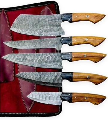 Handgefertigtes Damast Küchenmesser Set 5-tlg mit Scheide | Kochmesser Set,Viki
