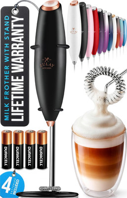 Zulay Kitchen Powerful Milk Frother Wand with 4 AA Duracell Batteries - Ultra Fa