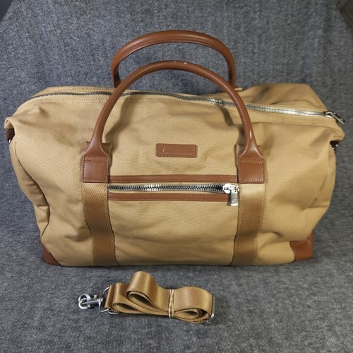 Brooks Brothers Luxury Canvas Duffel Bag Travel Gear Tan Leather Handles