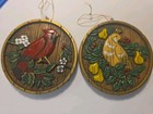 Vintage Faux Wood Christmas Ornaments Pair Cardinal & Partridge 70s Set Of 2