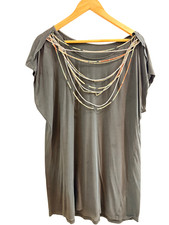 Zimmermann Womens T-Shirt Dress Black Statement Draped Front Boho Revival GUC 14