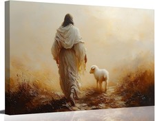 Jesus Leaves the 99 Sheep Canvas Wall Art, Lost Lamb Poster, Christian Decor