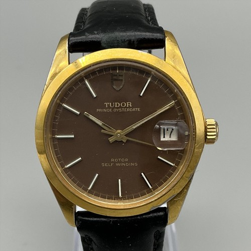 Vintage Tudor Prince Oysterdate Mens Watch 34mm Brown Dial Gold Plated Automatic