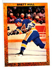*RARE*  BRETT HULL No #, MAKER or YEAR.  Just stats 1986-1990.  ORANGE BORDER
