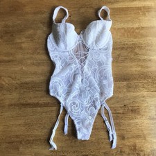 NEW Victoria  s Secret White Floral Lace Bustier Corset Bodysuit Lingerie 34C 34D