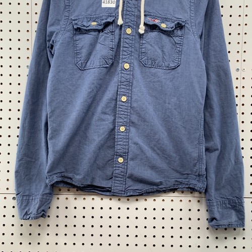 VTG Y2K Hollister Denim Hooded Button Shirt Mens Medium Blue Long Sleeve 20x26.5 - Picture 5 of 13