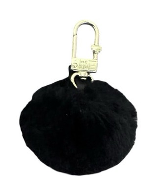 Juicy Couture POM POM Keychain Fob Crown Purse Charm Faux Fur Black 4''