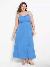 LANE BRYANT REGATTA BLUE SLEEVELESS V-NECK BUTTON FRONT MAXI DRESS SZ 22