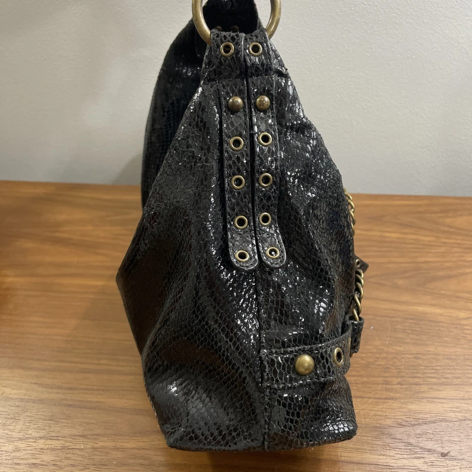 Bolso de Hombro Steve Madden Cuero Estampado de Pitón Cartera Cadenas Negras Grunge Rock Foto 4 de 4