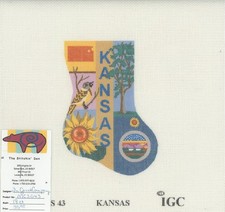 In Good Company Mini Stocking Kansas Hand Painted Needlepoint Canvas