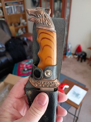 Wolf Head Stainless Steel Knive with Leather Case
