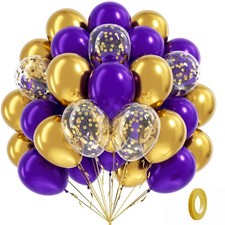 BAUANOOY Purple and Gold balloons, 60pcs 12 Inch 12 inches,