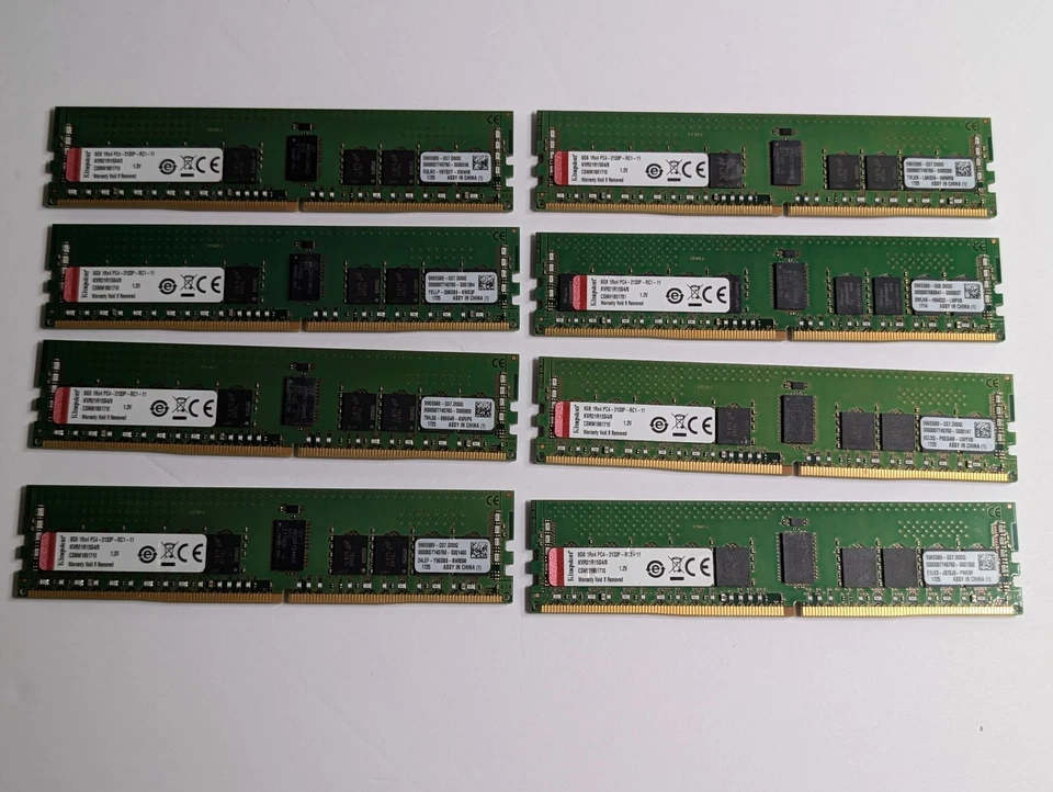 Kingston 64GB (8 x 8GB) 1Rx4 Server RAM PC4-2133P KVR21R15S4/8 lot CSMM1861710 - Image 1 of 3