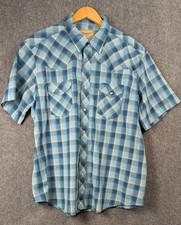 Wrangler Retro Pearl Snap Western Shirt Blue Plaid Short Sleeve Men s 2XL