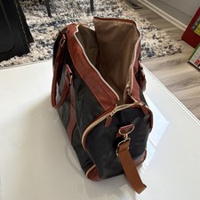 Large Fold-Out Travel Duffle Bag PU Leather Tote Bag Black Brown Shoulder Strap