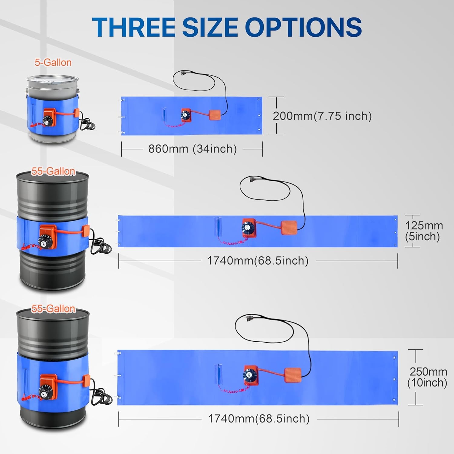 UPGRADED Blue 5 Gallon Metal Drum Heater with Twist Temperature Control,  120V 8