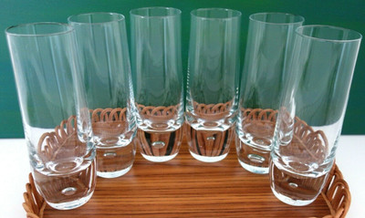 6 Gläser Longdrink Wasser Saft 300 ml eingestochene Luftblase schwer 60er 70er