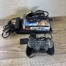 Sony PlayStation 2 PS2 Slim Black Console System Bundle SCPH-77001 W Cords Games
