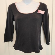 VTG Y2K Coquette Top Womens L Black Pink Bow ...