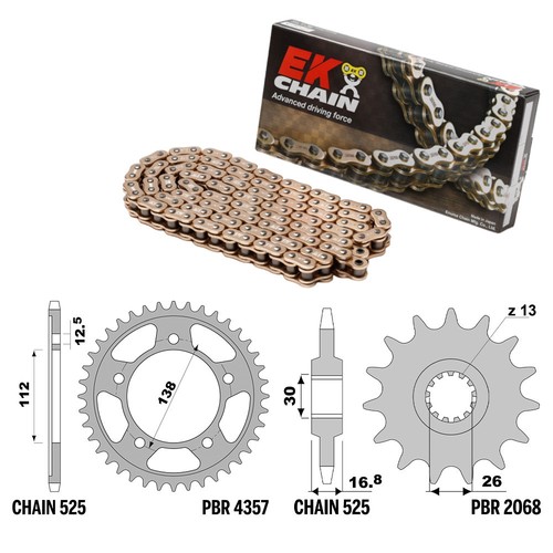 HONDA HORNET (CB600F) /ABS 600 2007-2013 cadena Oro piñón kit 525 PBR EK2507GOLD - Imagen 1 de 5