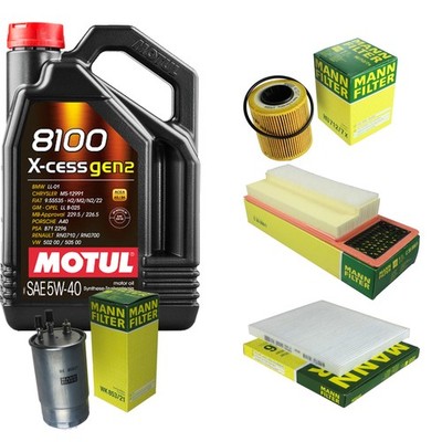 MANN Inspektionspaket 5L MOTUL 8100 X-CESS 5W-40 für Fiat Panda 1.3 D Multijet