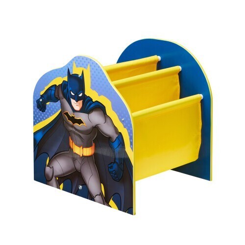DC Comics Batman Kids Sling Bookcase 4-Tier Book Storage Yellow Blue Boxed