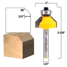 45 Degree Chamfer Edge Forming Router Bit - 1/4" Shank - Yonico 13104q