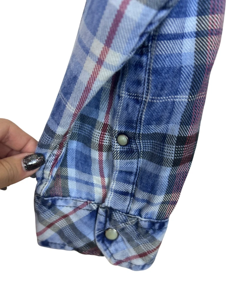 Buffalo David Bitton Hombre’s L Azul Cuadros Manga Larga Perla A Presión Ligero Foto 4 de 4