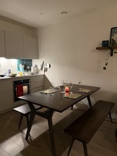 Jenson Extending Dining Table and 2 Benches, Dark Oak