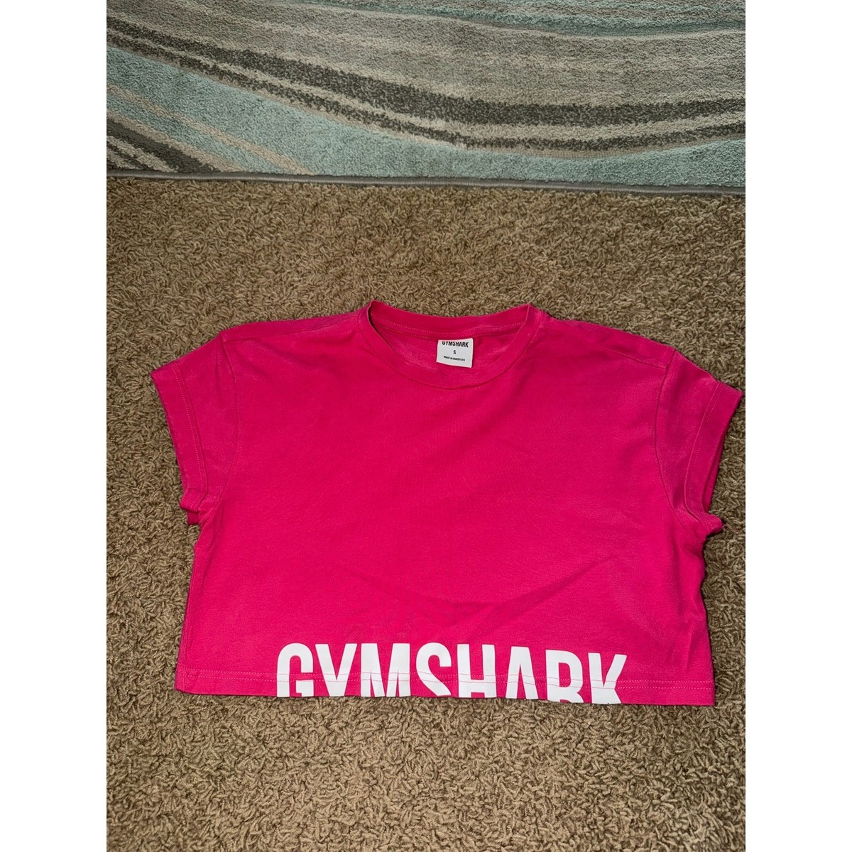 Pink Gymshark Fraction Short Sleeve Crop Top Small