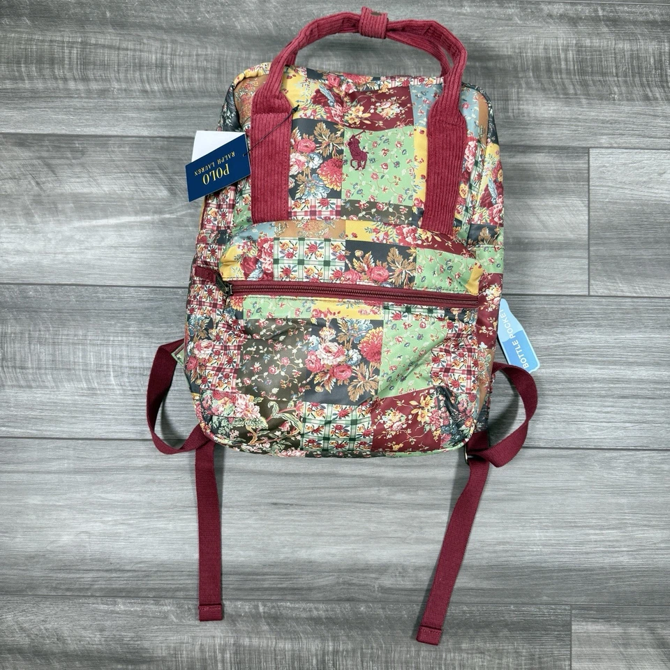 POLO RALPH LAUREN рюкзак лоскутное одеяло выстеганный большой пони сожгли Russet цветочный новый с Ярлыками - Изображение 2 из 4
