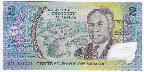 Samoa 2 tala 1990 Golden Jubilee M S Tanumafili II P31e Prefix AAE Polymer UNC - Foto 1 di 2