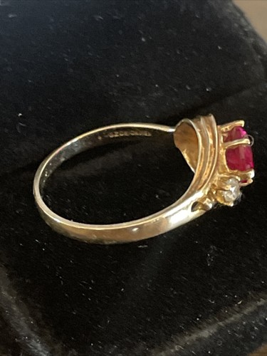 Vintage 10k Yellow Gold Ruby & Diamond Ring Mexico Size 8 - Picture 6 of 9