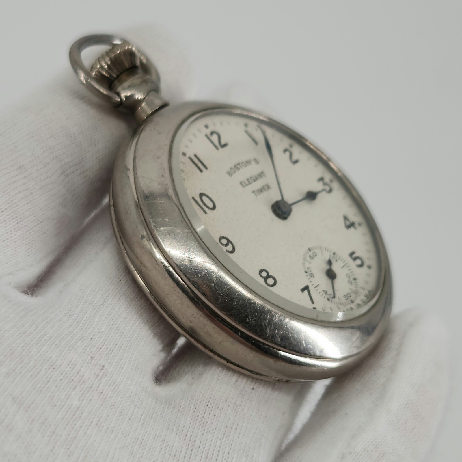 Boston's Elegant Timer Silver Tone Mechanical Poc… - image 3