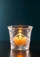 Tiffany and Co Crystal Votive Candle Holder Diamond Quilt Cut Pattern Clear 