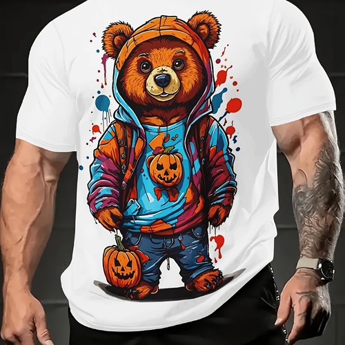 2024 Summer Trendy Men's T-shirt - Cool Bear Pattern, Soft Polyester Fiber, Roun - Picture 21 of 34