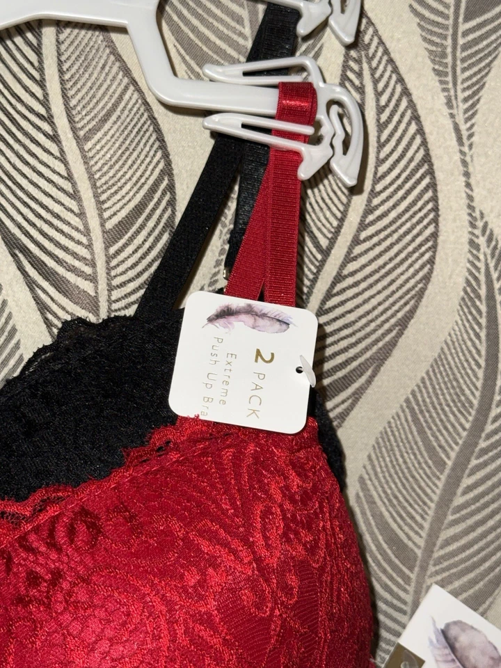 🎄 Jessica Simpson Paquete de 2 Lote 36B Sujetador Push Up Extremo Negro Rojo Nuevo🔥💜 Foto 2 de 4