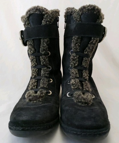 Botas para mujer Stuart Weitzman negras gamuza sherpa con cremallera lateral 10 M 8" de alto - Imagen 5 de 10