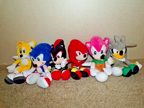 Lot Of 6 Sonic The HedgeHog Plush SHADOW SILVER AMY SONIC KNUCKLES TAILS 11”