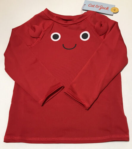 CAT & JACK Baby Boys Red Crab Swim Rash Guard Shirt Top NWT Size 18 Months