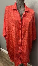 Vintage Gold Label Victoria  s Secret CORAL Satin Night Gown Shirt Dress size M/L