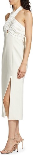NEW Cinq à Sept IVORY Archer SATIN Crossover-Neck FRONT SLIT Midi DRESS 0 - Picture 12 of 16