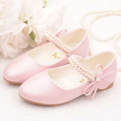 Spring Autumn New Girls Pu Leather Shoes Children Flat Bottom Sweet Beaded Shoes