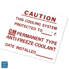 1966-1973 Firebird Trans Am GM Dealer Installed Antifreeze Decal DT0187 EA