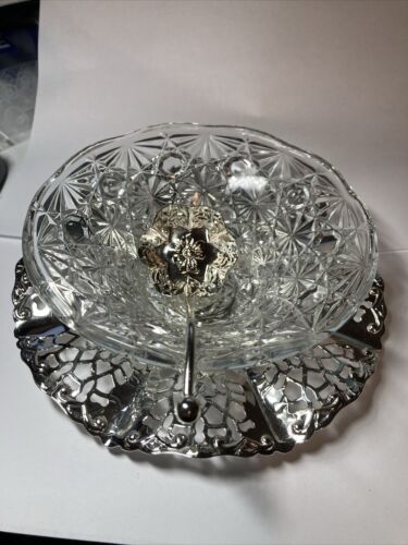 Queen Anne Royal Party Dish Spoon Glass Bowl Silver Plated pierced England candy - 第 1/17 張圖片