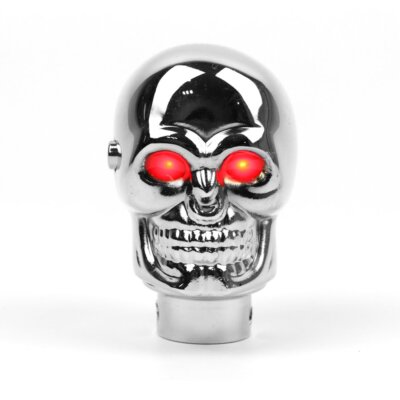 Universal Chrom Schädel Gestalt Schaltknauf Rot Auge LED Schalthebel Handhebel