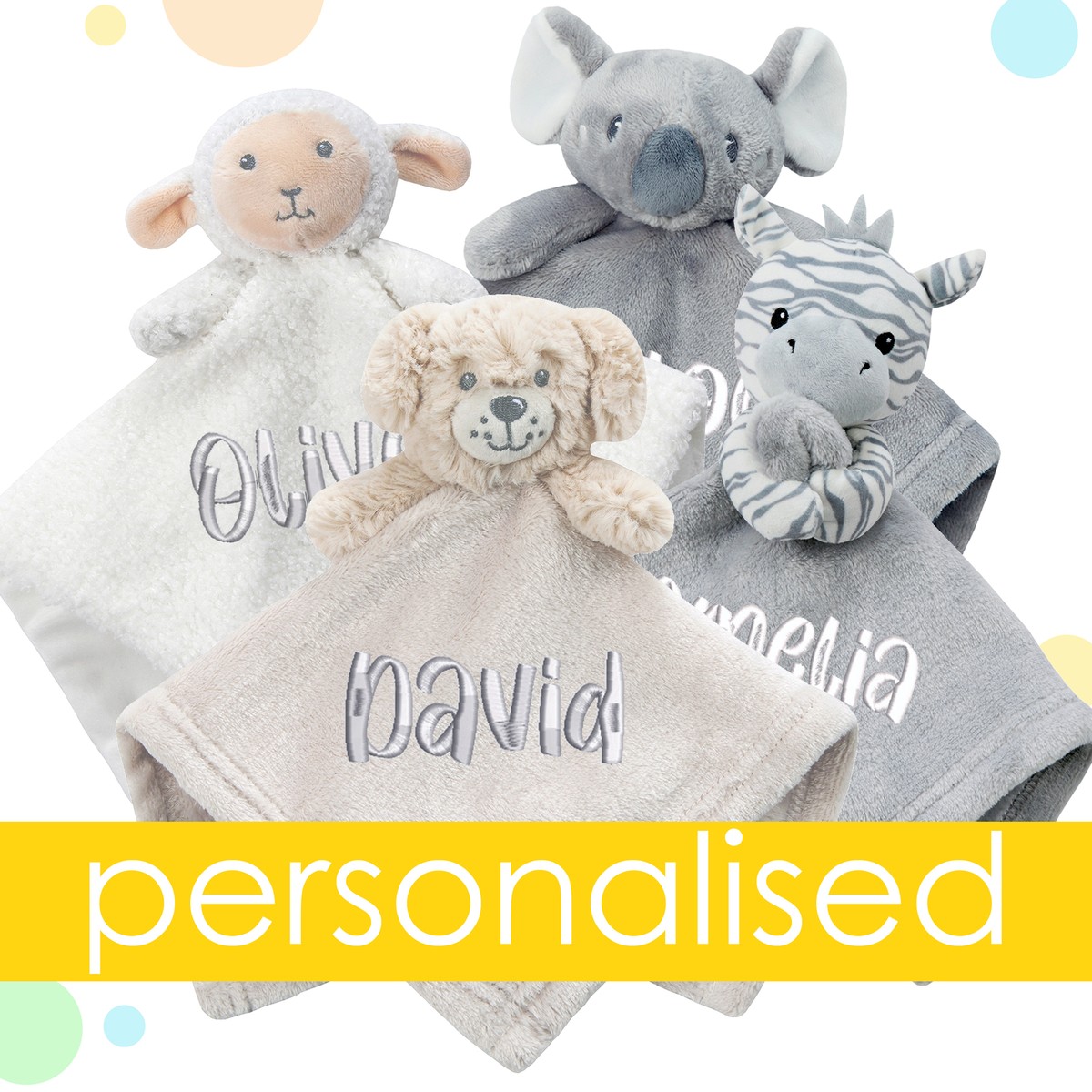 Personalised Baby Unisex Animal Comforter Named Newborn Keepsake